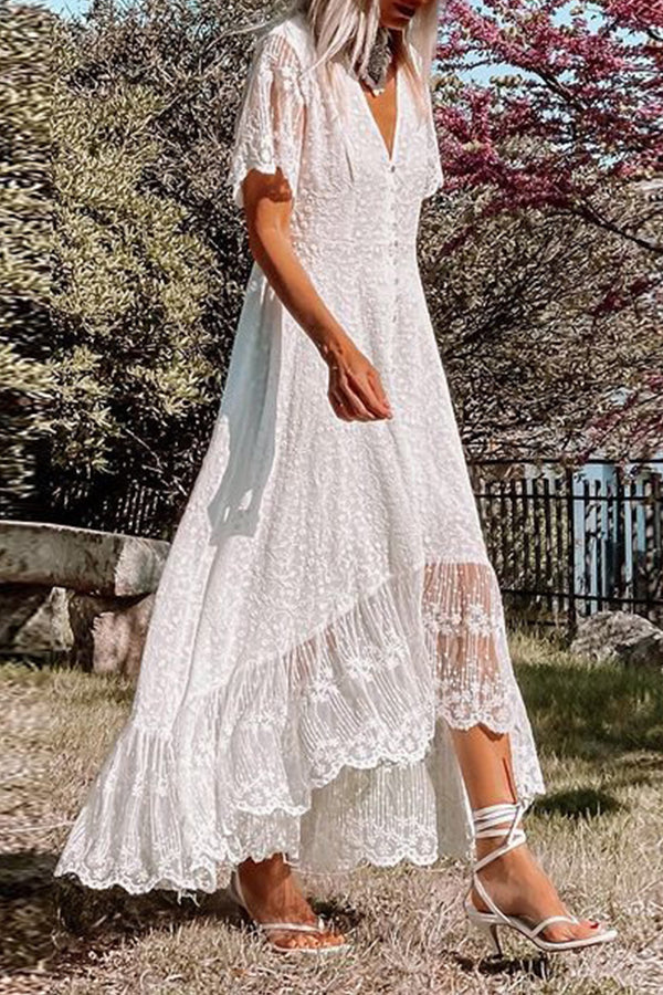 JO | V-neck slim dress floral lace midi dress