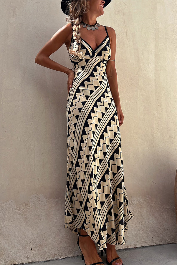 JO | Exclusive Melody Satin Ethnic Print Smocked Back Midi Dress