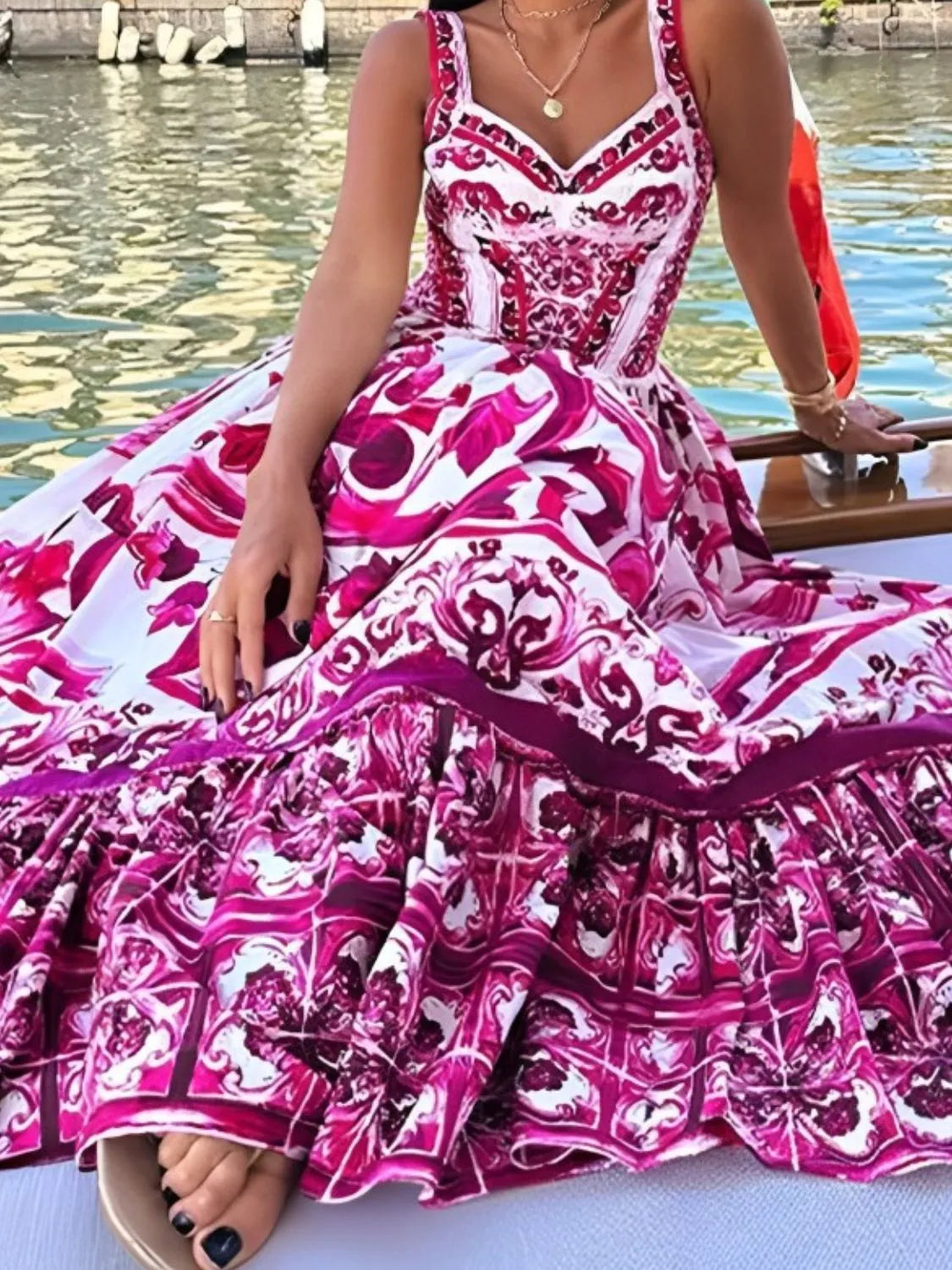 JO | Smocked printed dress with wide straps