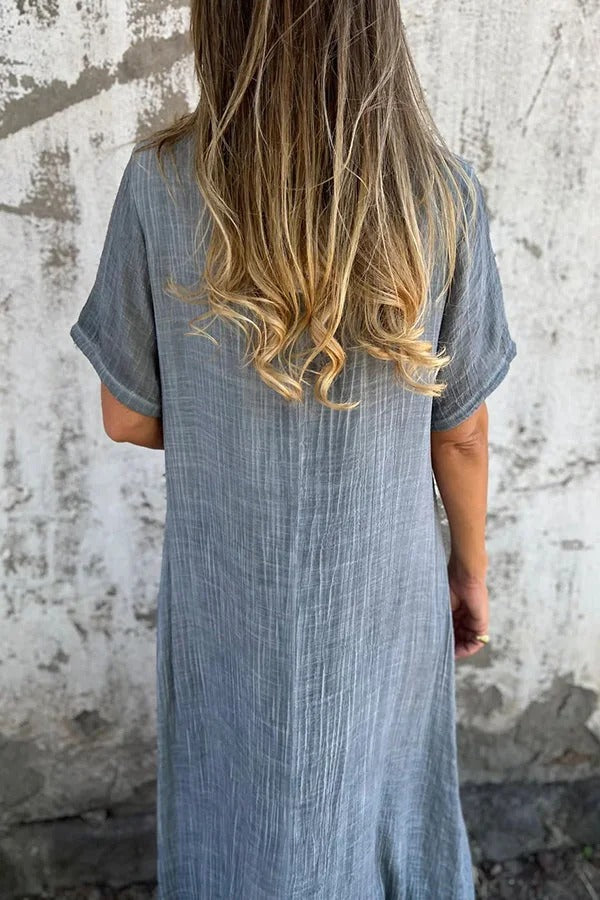 JO | Bayside Bliss linen blend short sleeve pleated loose midi dress