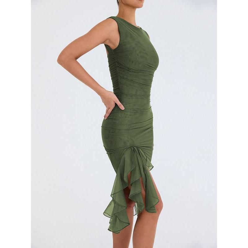 JO | Elegant backless midi dress with ruffles