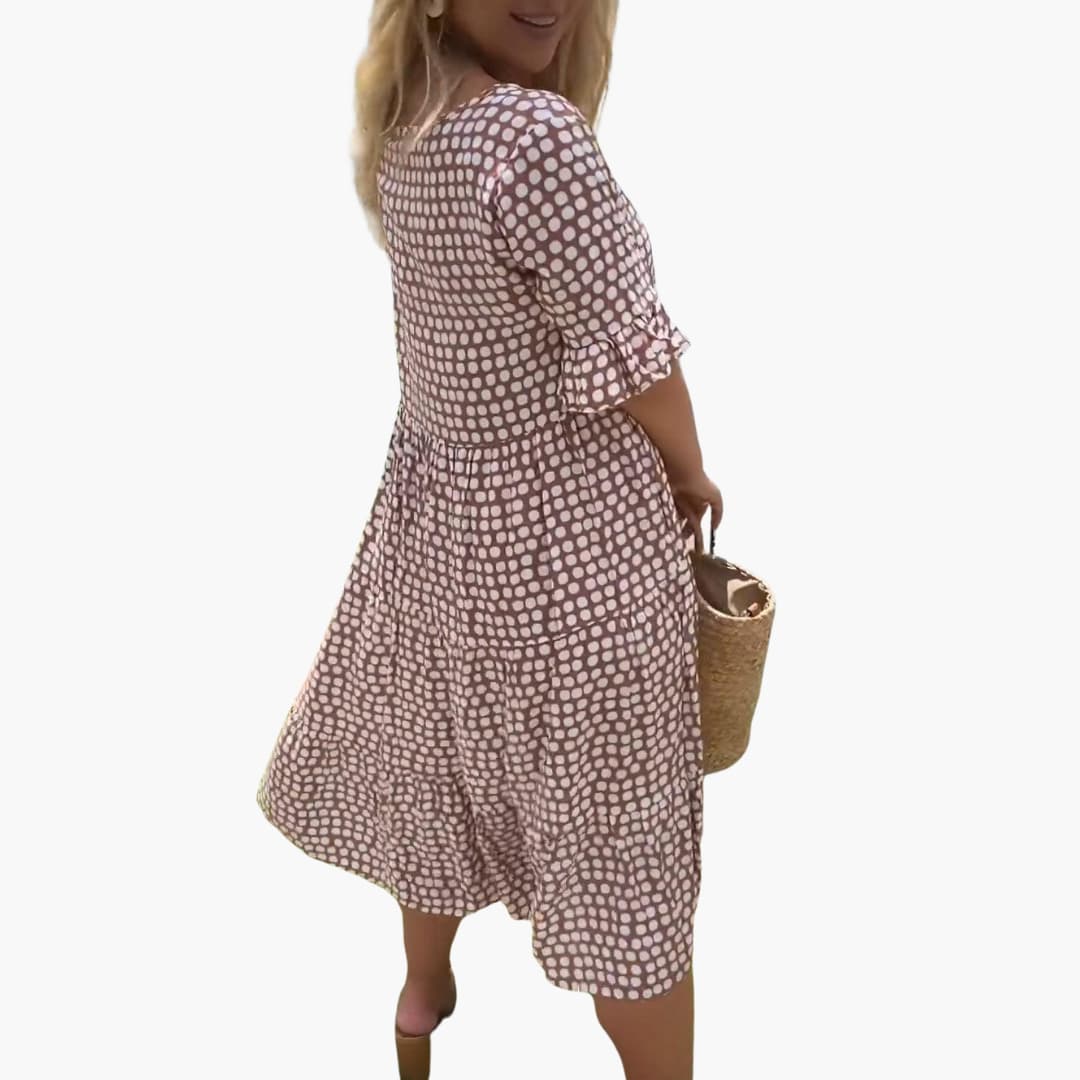 JO | Women's summer midi dress with tiered polka dot pattern