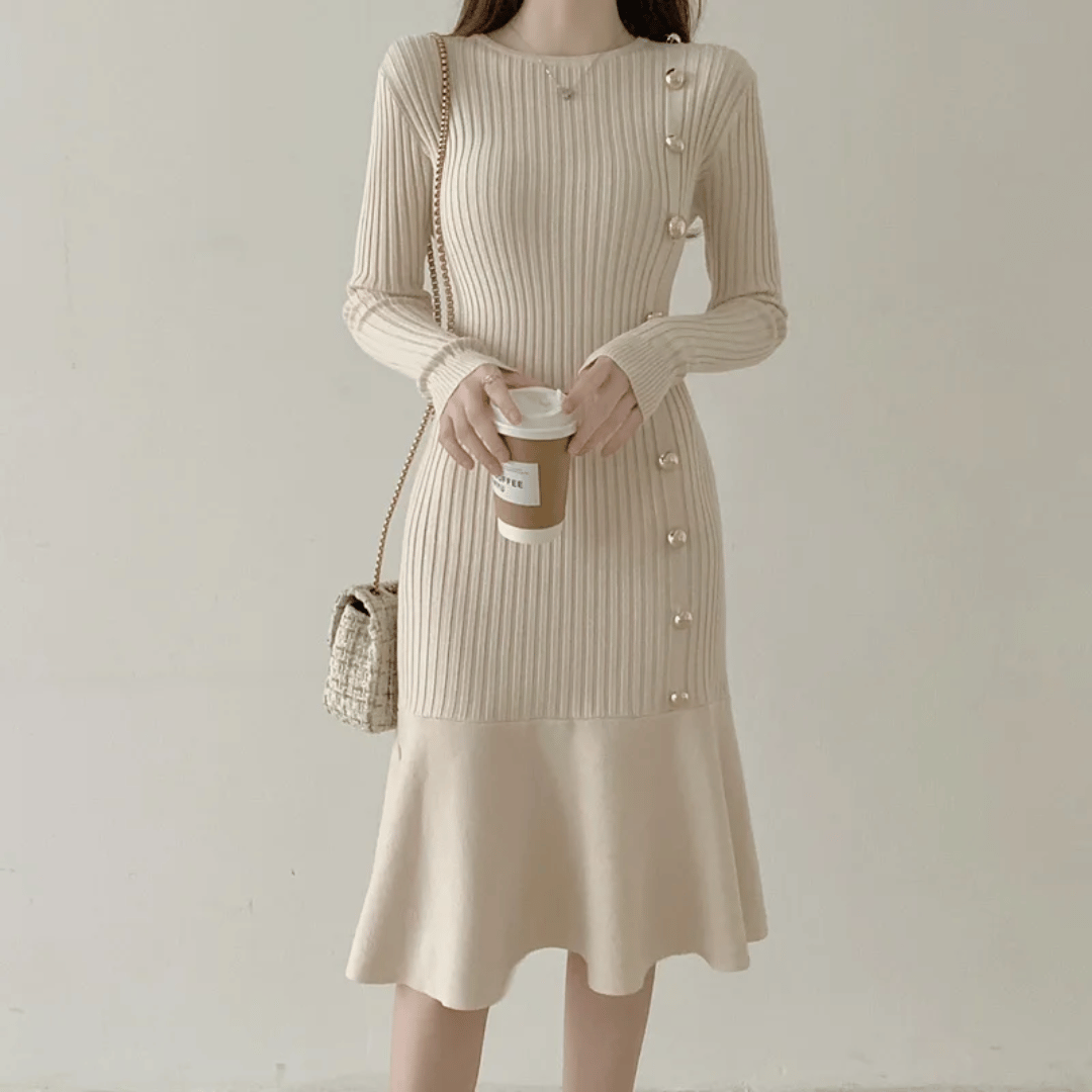 JO | elegant ribbed midi dress for women