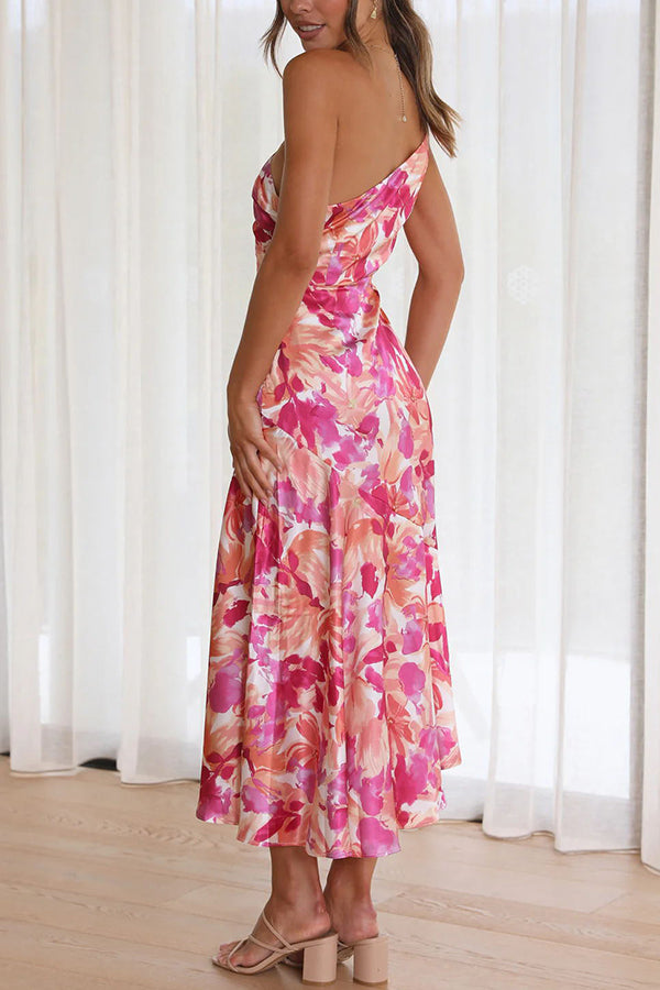 JO | Buy Myself Flowers Floral One Shoulder Midi Dress