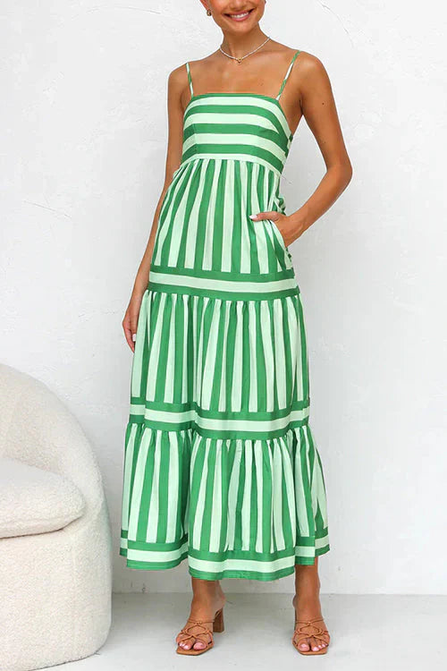 JO | Striped maxi dress with spaghetti straps and block stripes