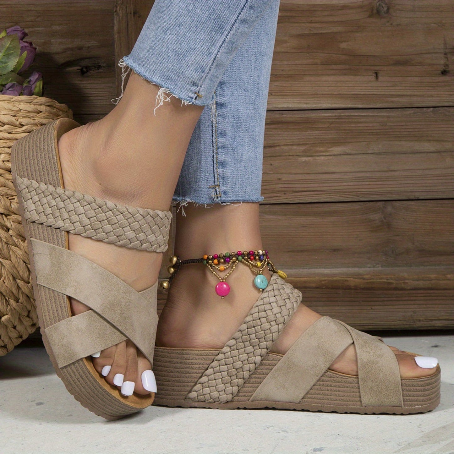 JO | | Women's sandals with wedge heel and braided straps