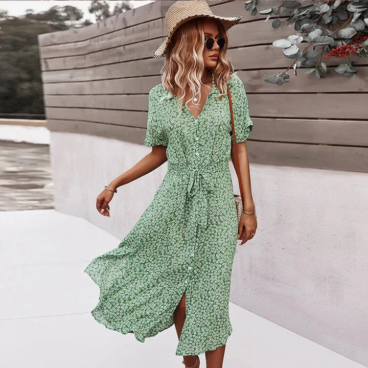 JO | chic women's midi dress with buttons