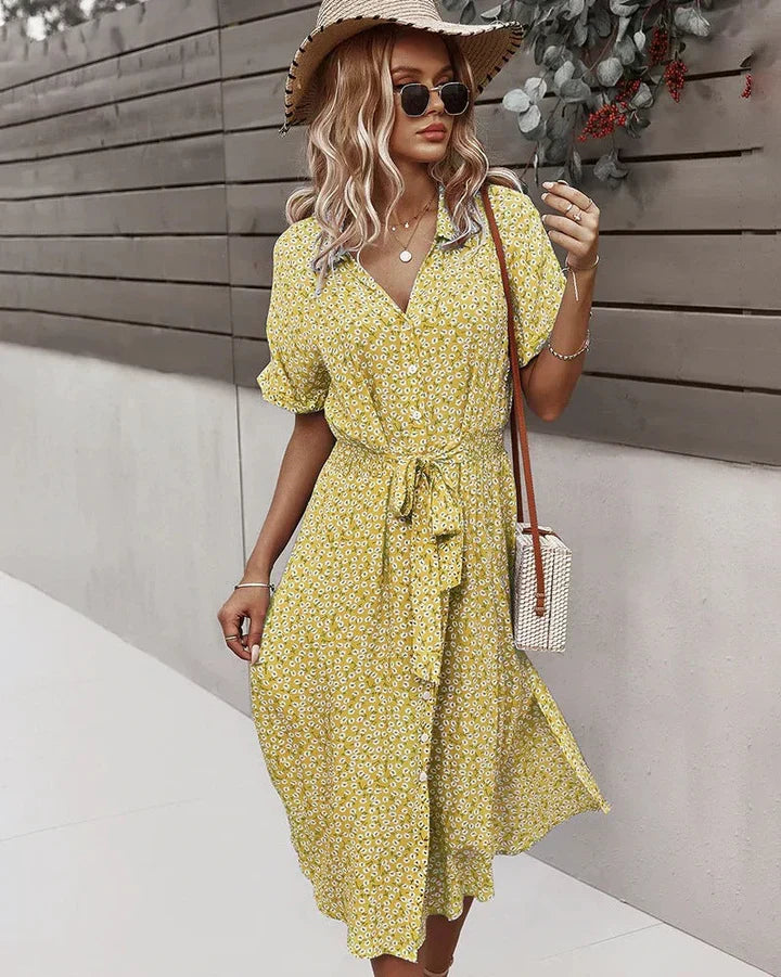 JO | chic women's midi dress with buttons