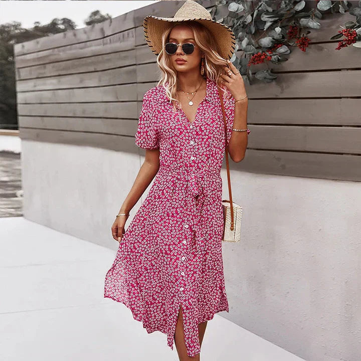 JO | chic women's midi dress with buttons