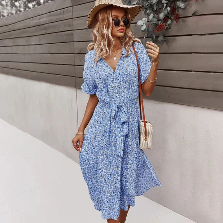 JO | chic women's midi dress with buttons