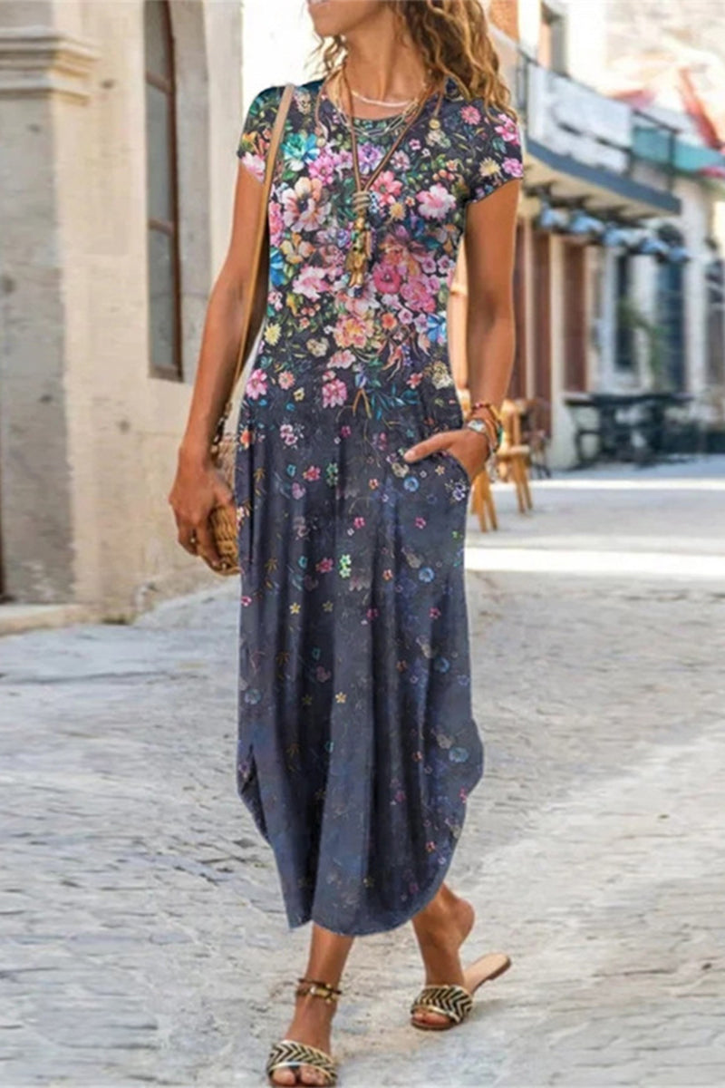 JO | Casual Street Print Patchwork O Neck Short Sleeve Dresses Dresses (10 Colors)
