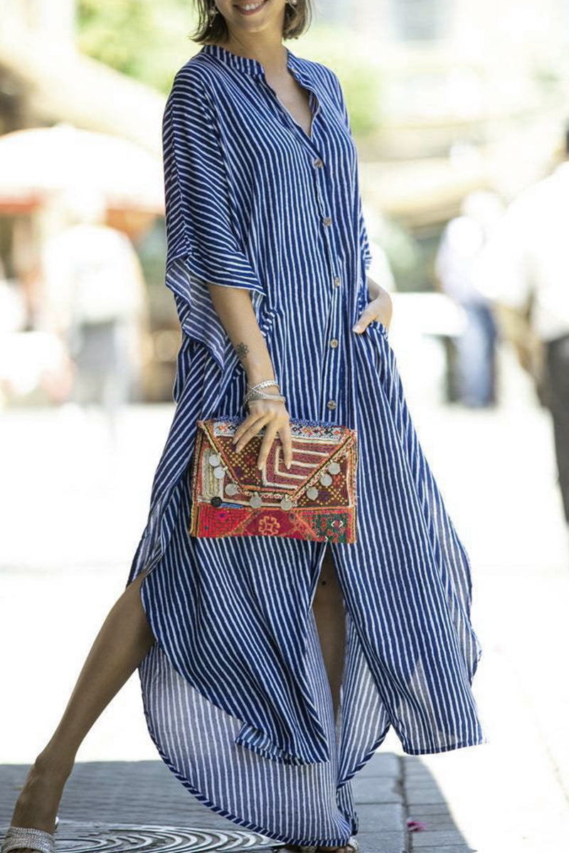 JO | Casual Striped Buckle Asymmetric Swimsuits Cover Up