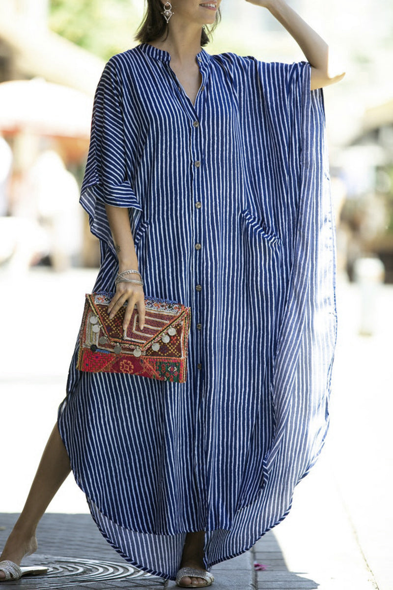 JO | Casual Striped Buckle Asymmetric Swimsuits Cover Up