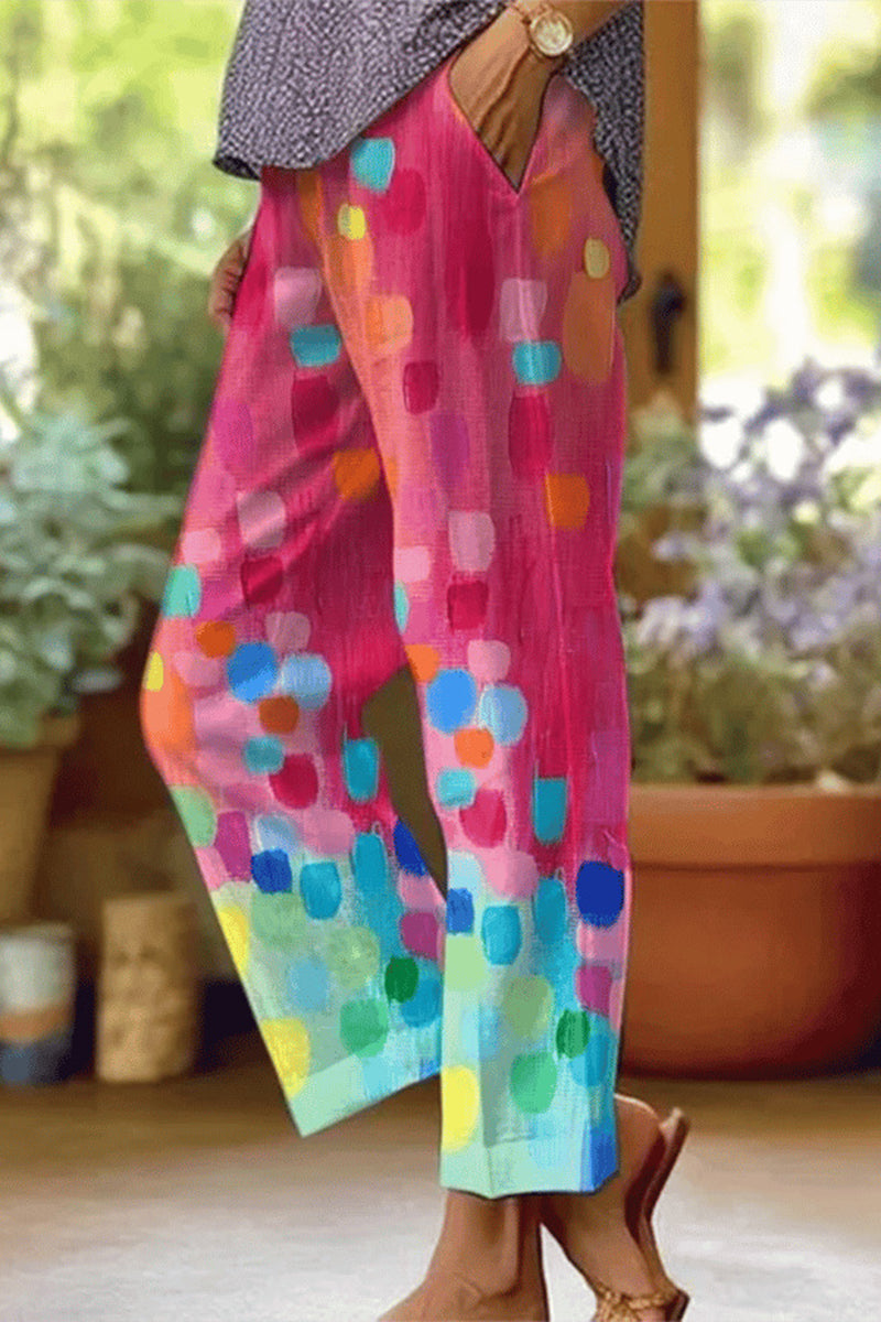 JO | Casual Floral Patchwork Loose Mid Waist Straight Full Print Bottoms(6 Colors)