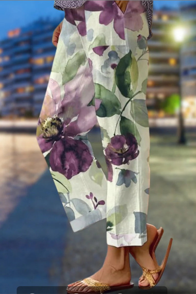 JO | Casual Floral Patchwork Loose Mid Waist Straight Full Print Bottoms(6 Colors)