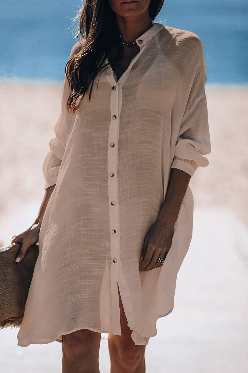JO | Casual Vacation Solid Color Buckle Sea-Through Swimwears Cover Up(5 Colors)