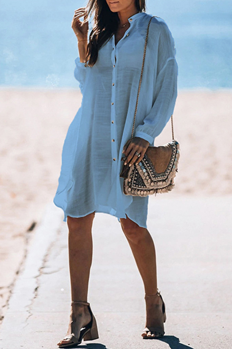 JO | Casual Vacation Solid Color Buckle Sea-Through Swimwears Cover Up(5 Colors)