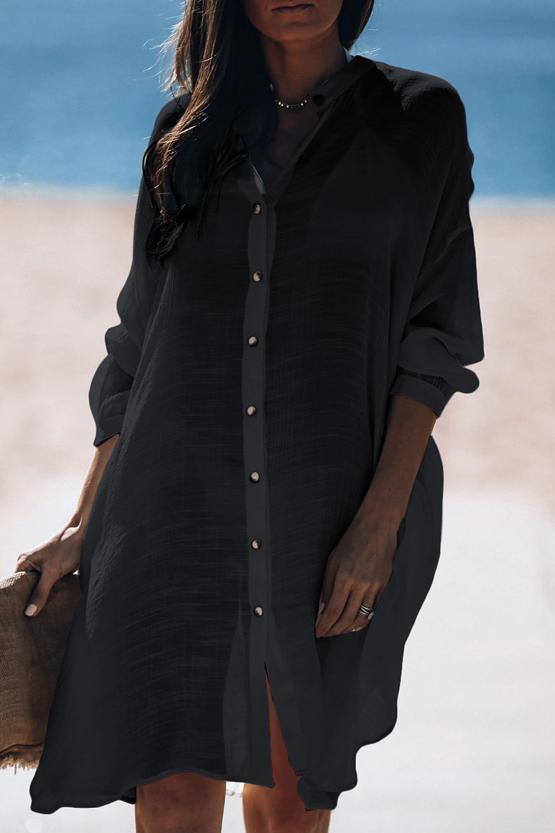 JO | Casual Vacation Solid Color Buckle Sea-Through Swimwears Cover Up(5 Colors)