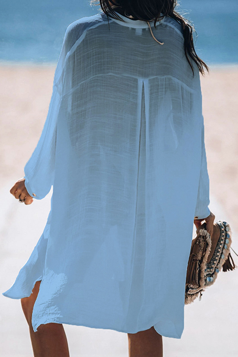 JO | Casual Vacation Solid Color Buckle Sea-Through Swimwears Cover Up(5 Colors)
