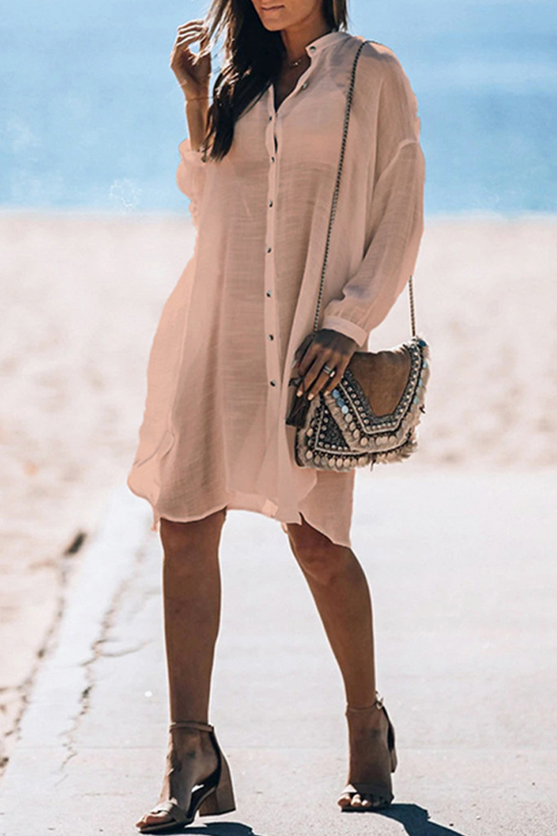 JO | Casual Vacation Solid Color Buckle Sea-Through Swimwears Cover Up(5 Colors)