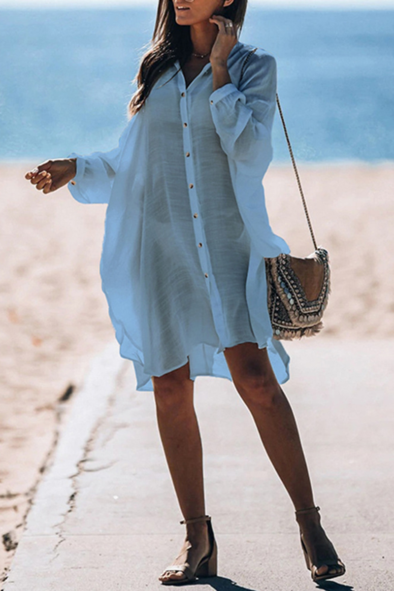 JO | Casual Vacation Solid Color Buckle Sea-Through Swimwears Cover Up(5 Colors)