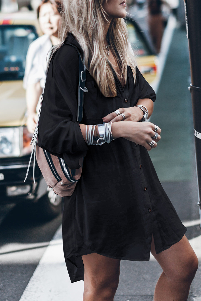 JO | Casual Street Solid Color Buckle Buttons Slit Swimsuits Cover Up