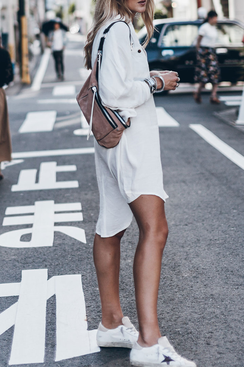 JO | Casual Street Solid Color Buckle Buttons Slit Swimsuits Cover Up