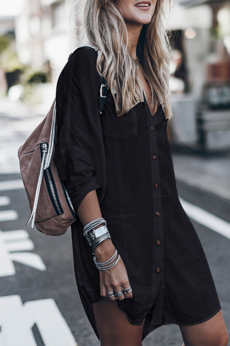 JO | Casual Street Solid Color Buckle Buttons Slit Swimsuits Cover Up