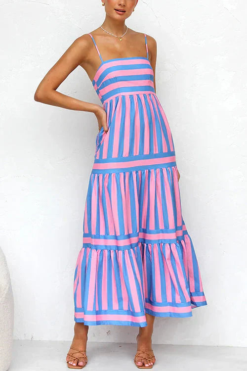 JO | Striped maxi dress with spaghetti straps and block stripes