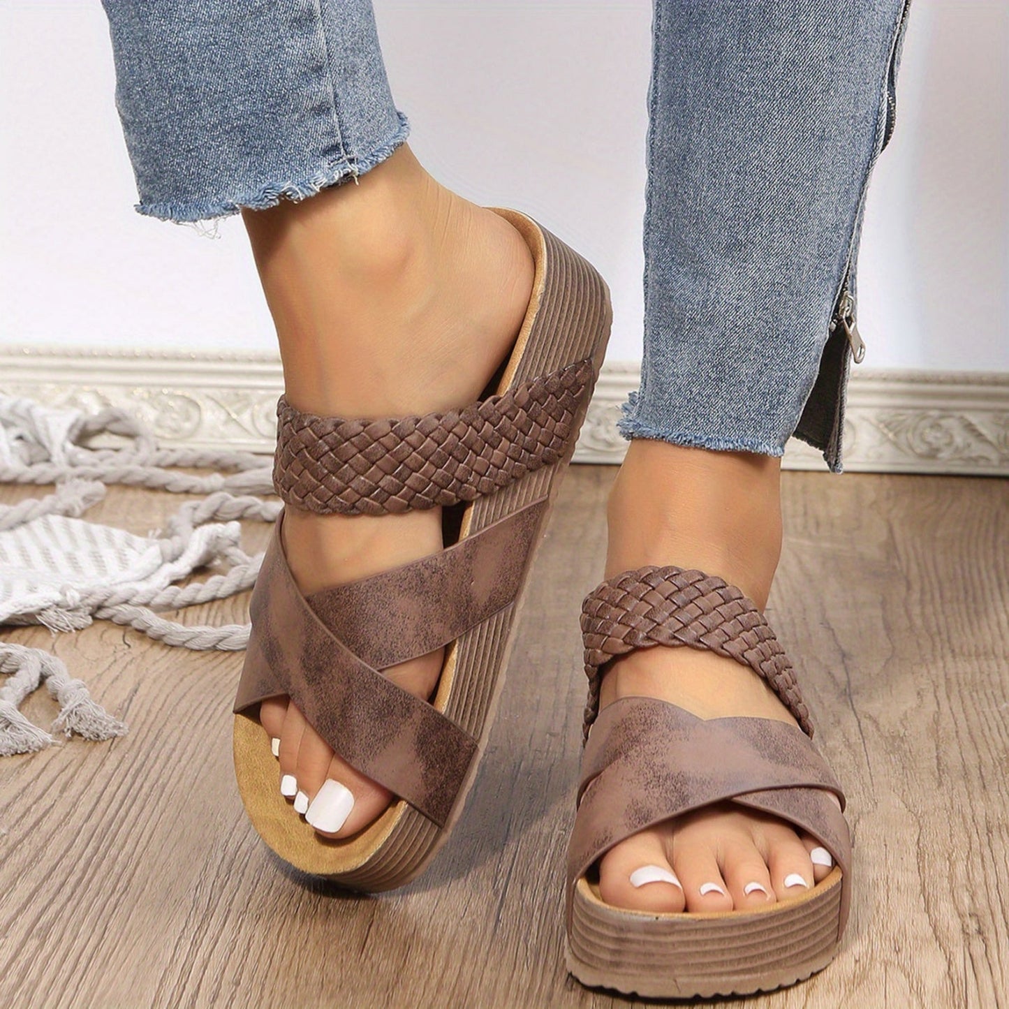 JO | | Women's sandals with wedge heel and braided straps