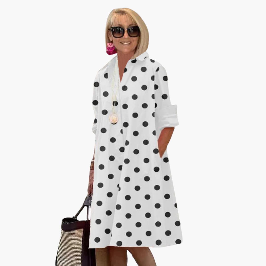JO | Women's midi dress with long sleeves and polka dot print