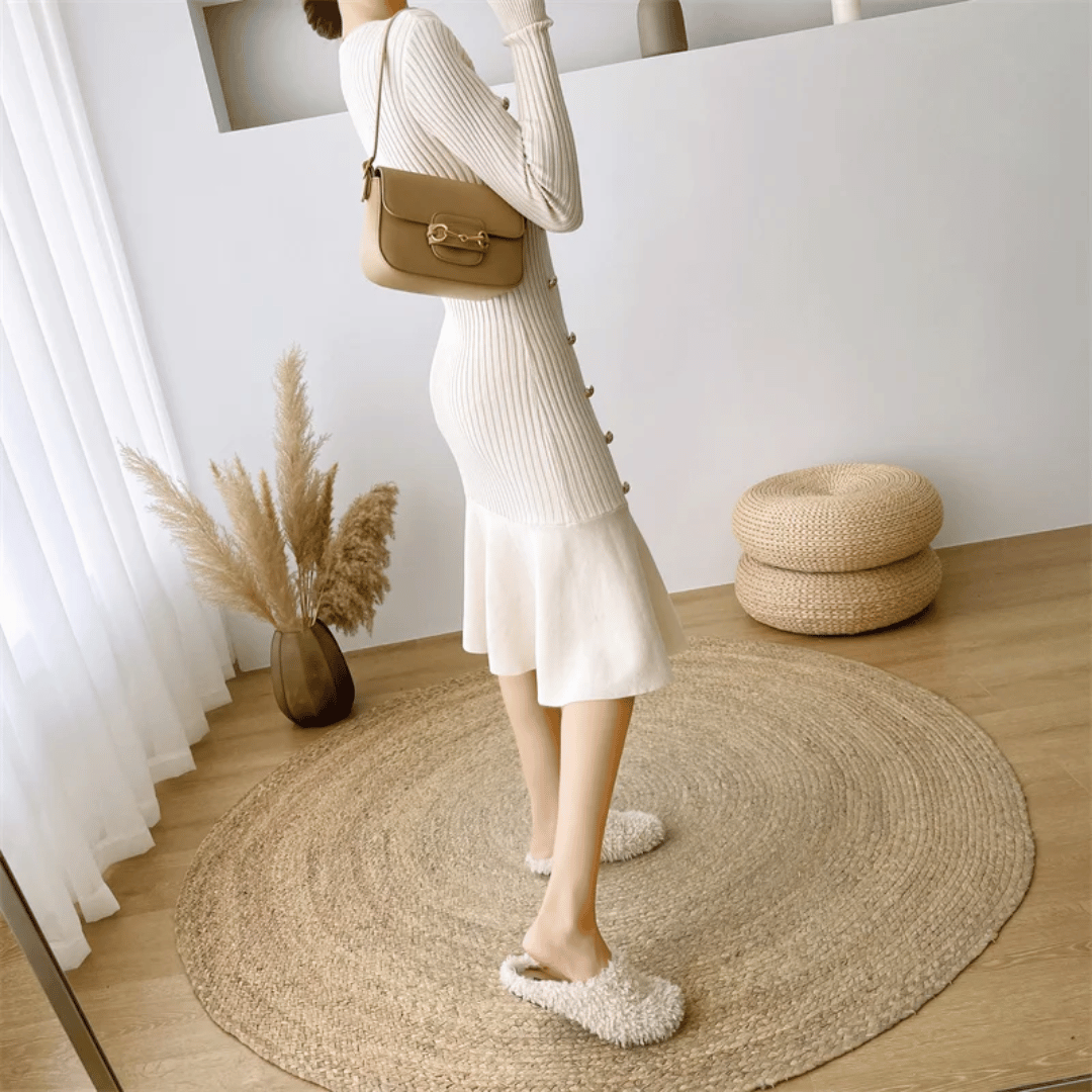 JO | elegant ribbed midi dress for women