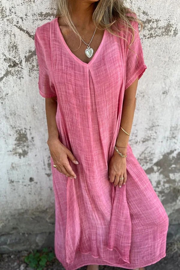 JO | Bayside Bliss linen blend short sleeve pleated loose midi dress