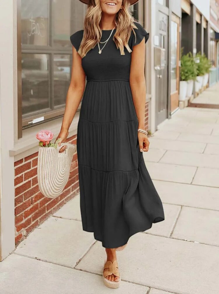 JO | Flowing tiered midi dress