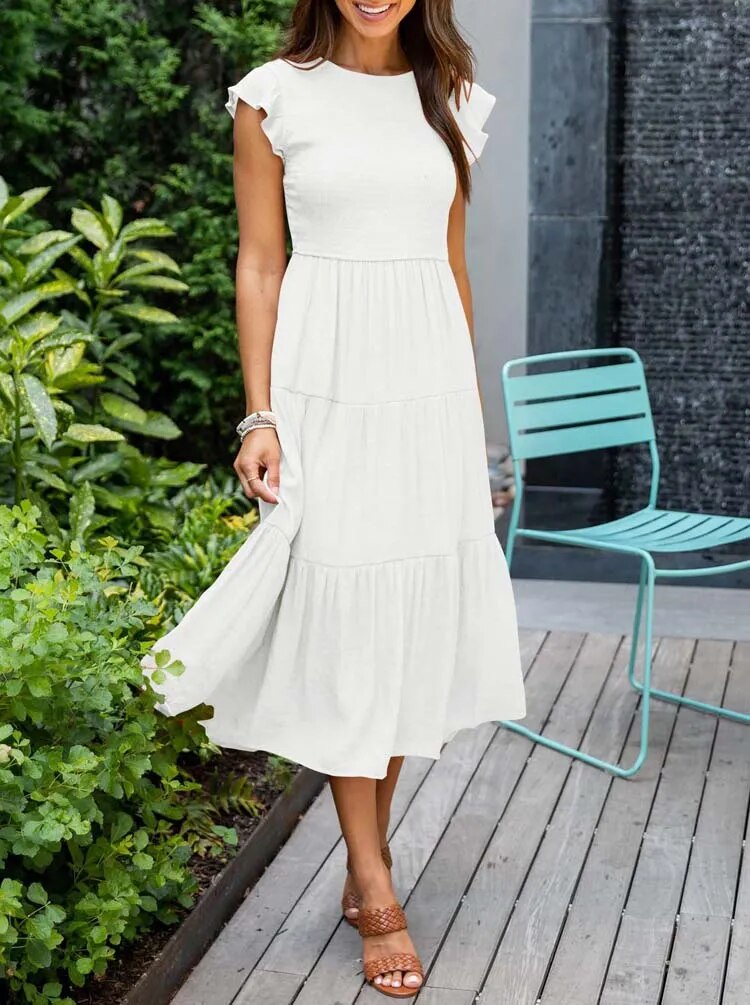 JO | Flowing tiered midi dress
