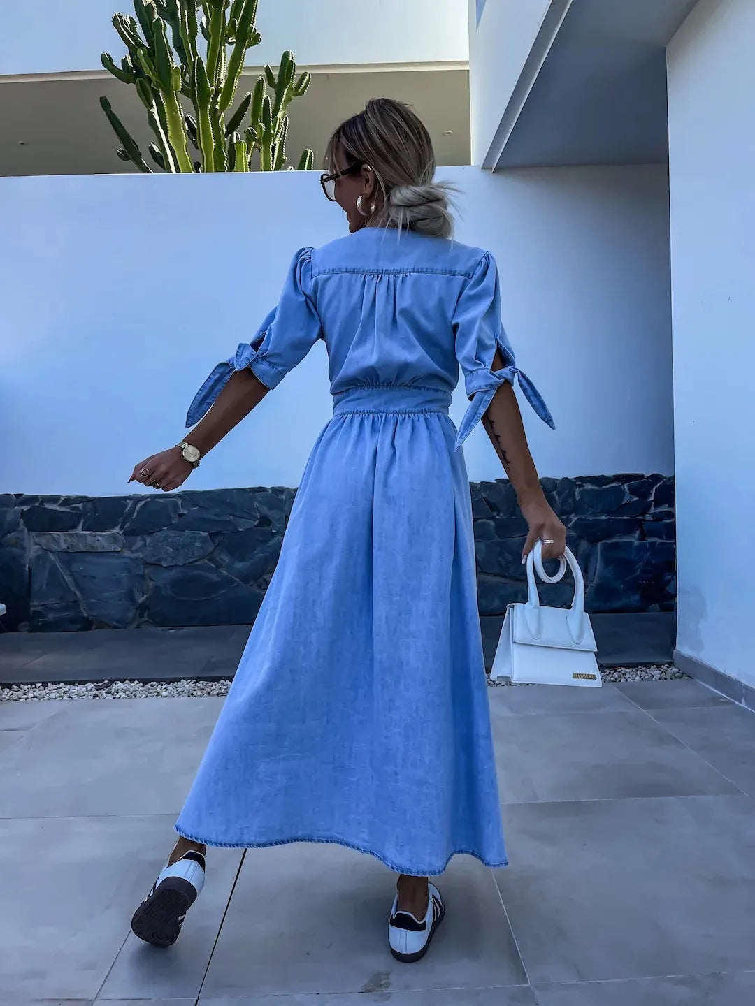 JO | stylish casual maxi dress with buttons in blue