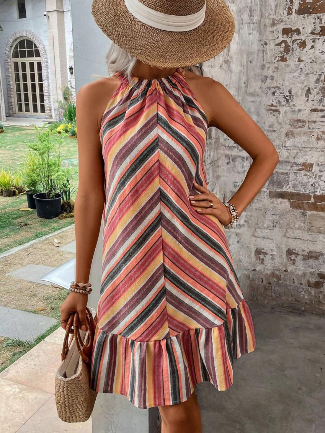JO | Striped dress with Greek neckline