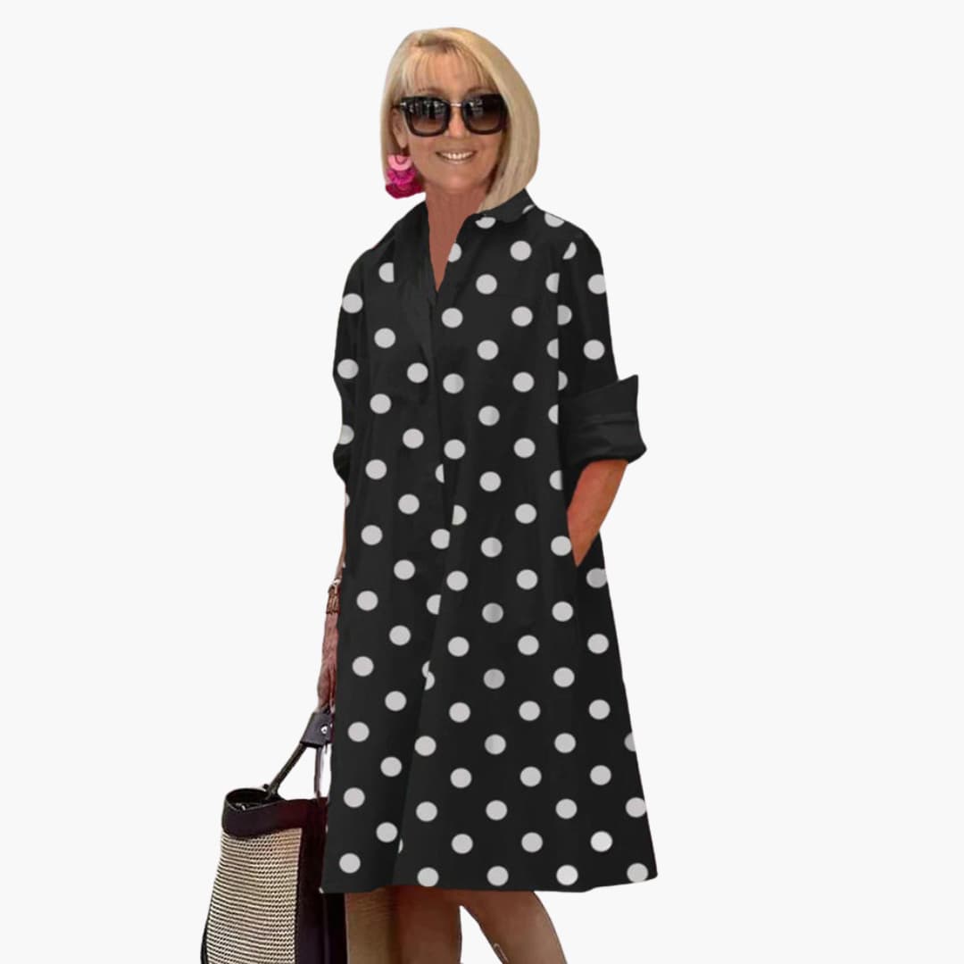 JO | Women's midi dress with long sleeves and polka dot print