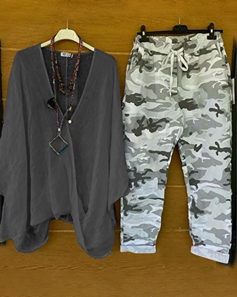 JO | Set of trousers and blouse with camouflage pattern