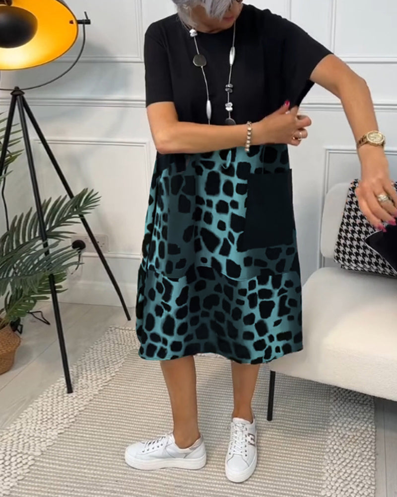 JO | Stylish short-sleeved midi dress with leopard print