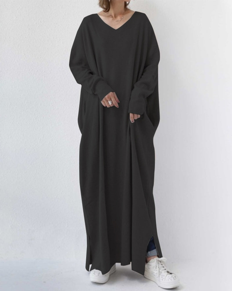 JO | stylish long-sleeved maxi dress with V-neckline for everyday wear