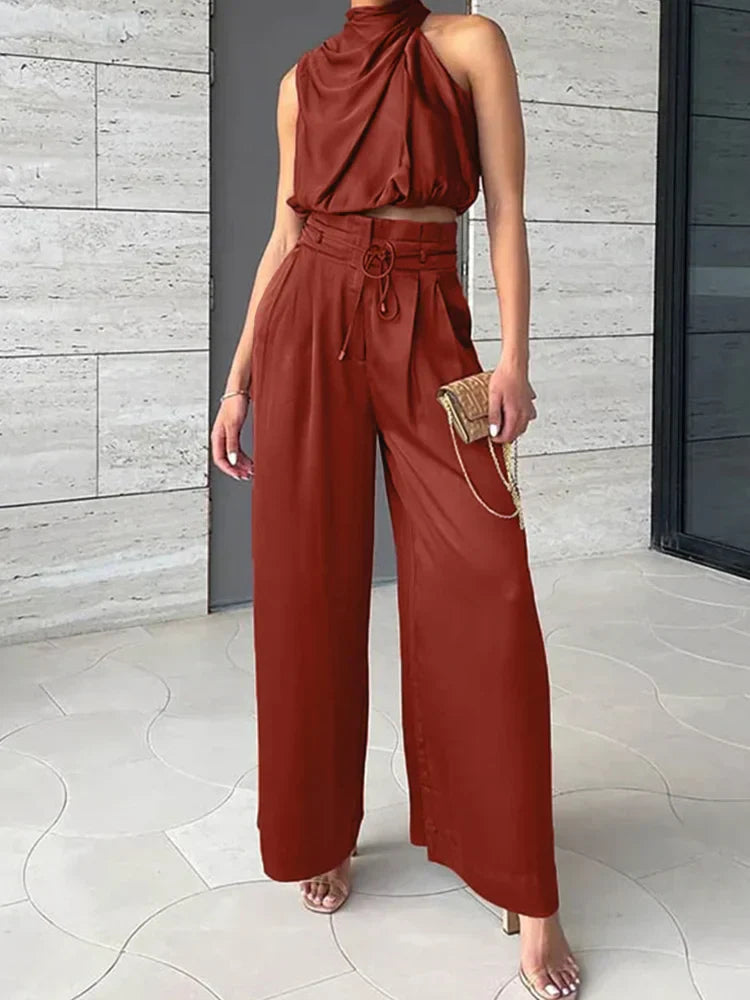 JO | Crop top with halterneck and wide leg set