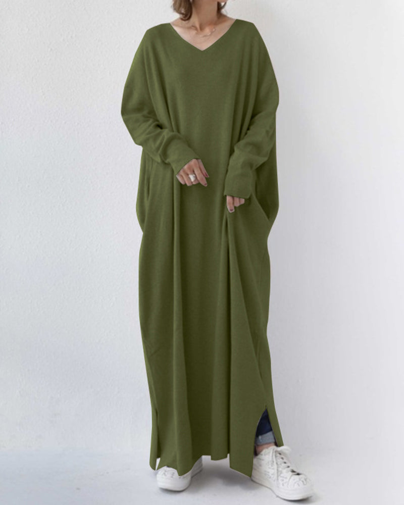 JO | stylish long-sleeved maxi dress with V-neckline for everyday wear