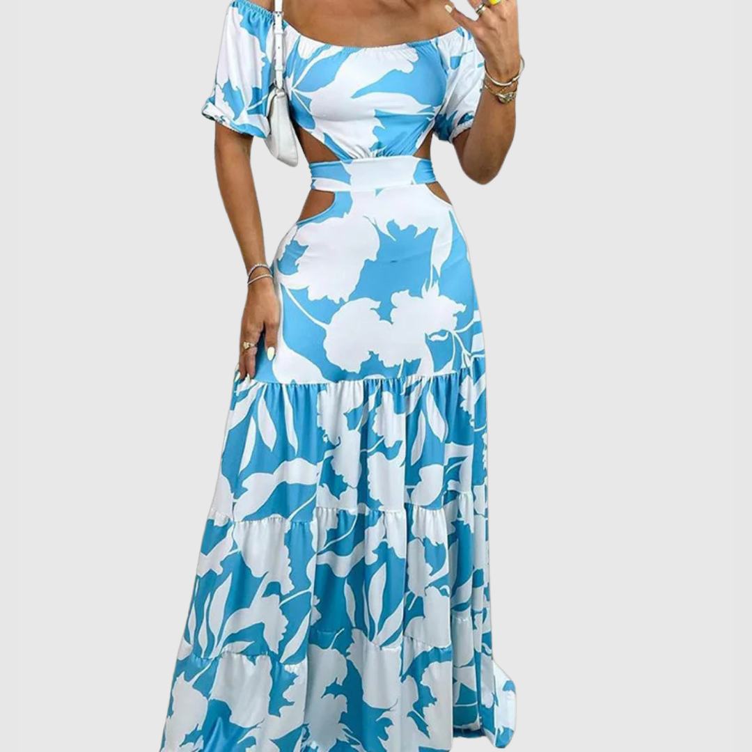 JO | Elegant midi dress with irregular grain and neckline