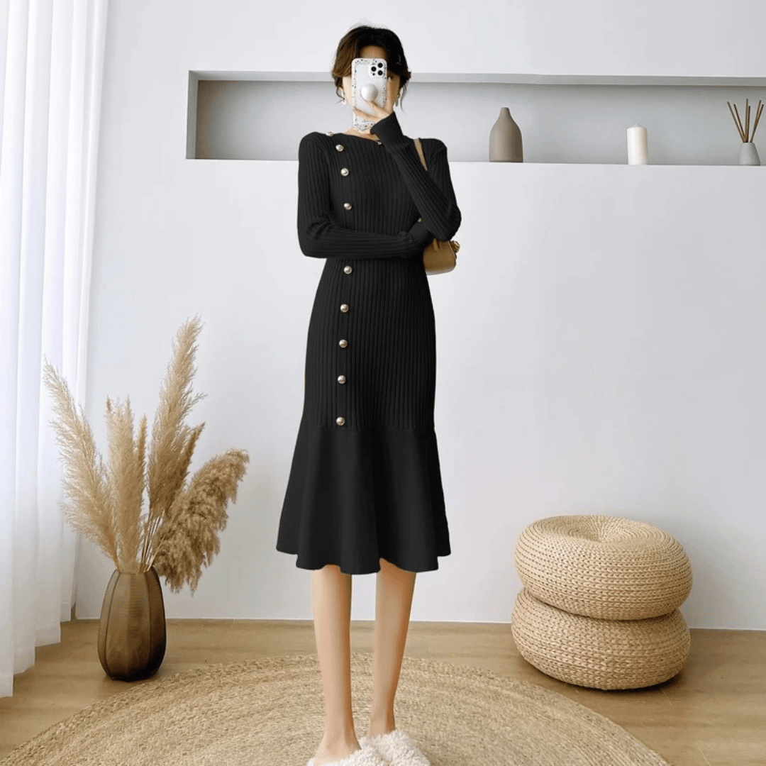 JO | elegant ribbed midi dress for women