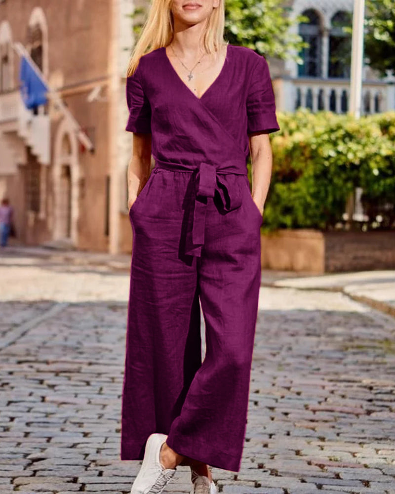 JO | Short-sleeved jumpsuit with belt