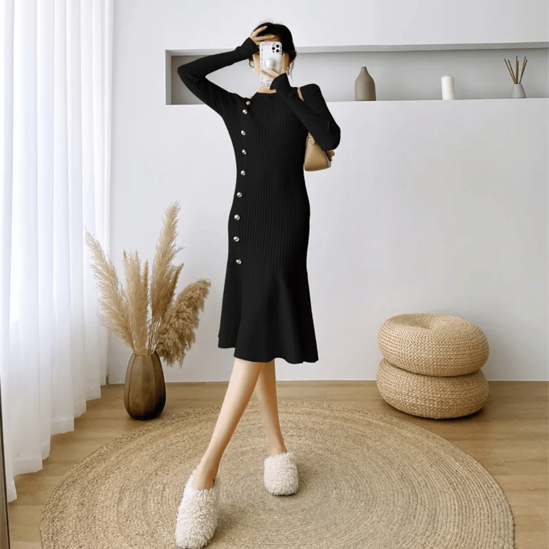 JO | elegant ribbed midi dress for women