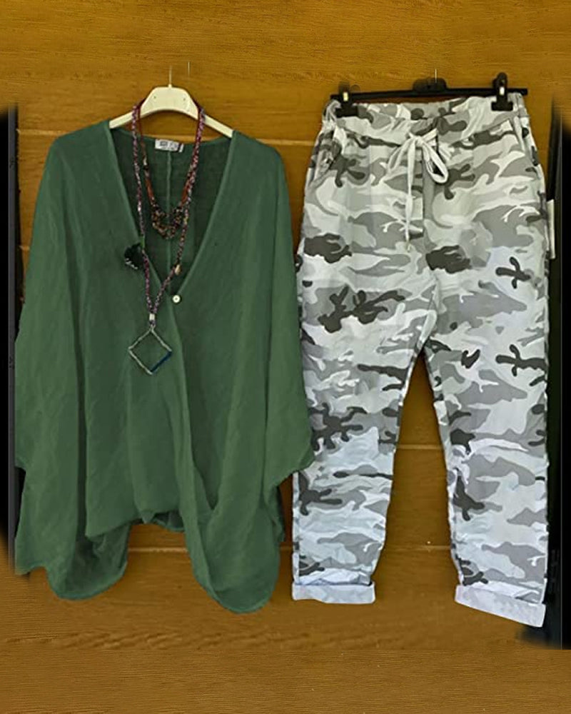 JO | Set of trousers and blouse with camouflage pattern