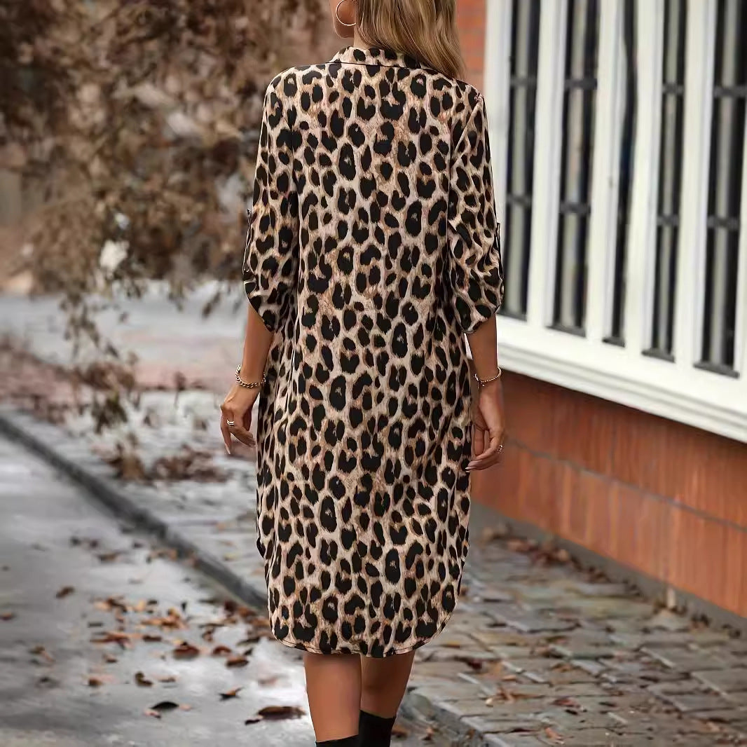 JO | Leopard Print Beach Cover-up V-Neck Robe Vacation Bikini Dress