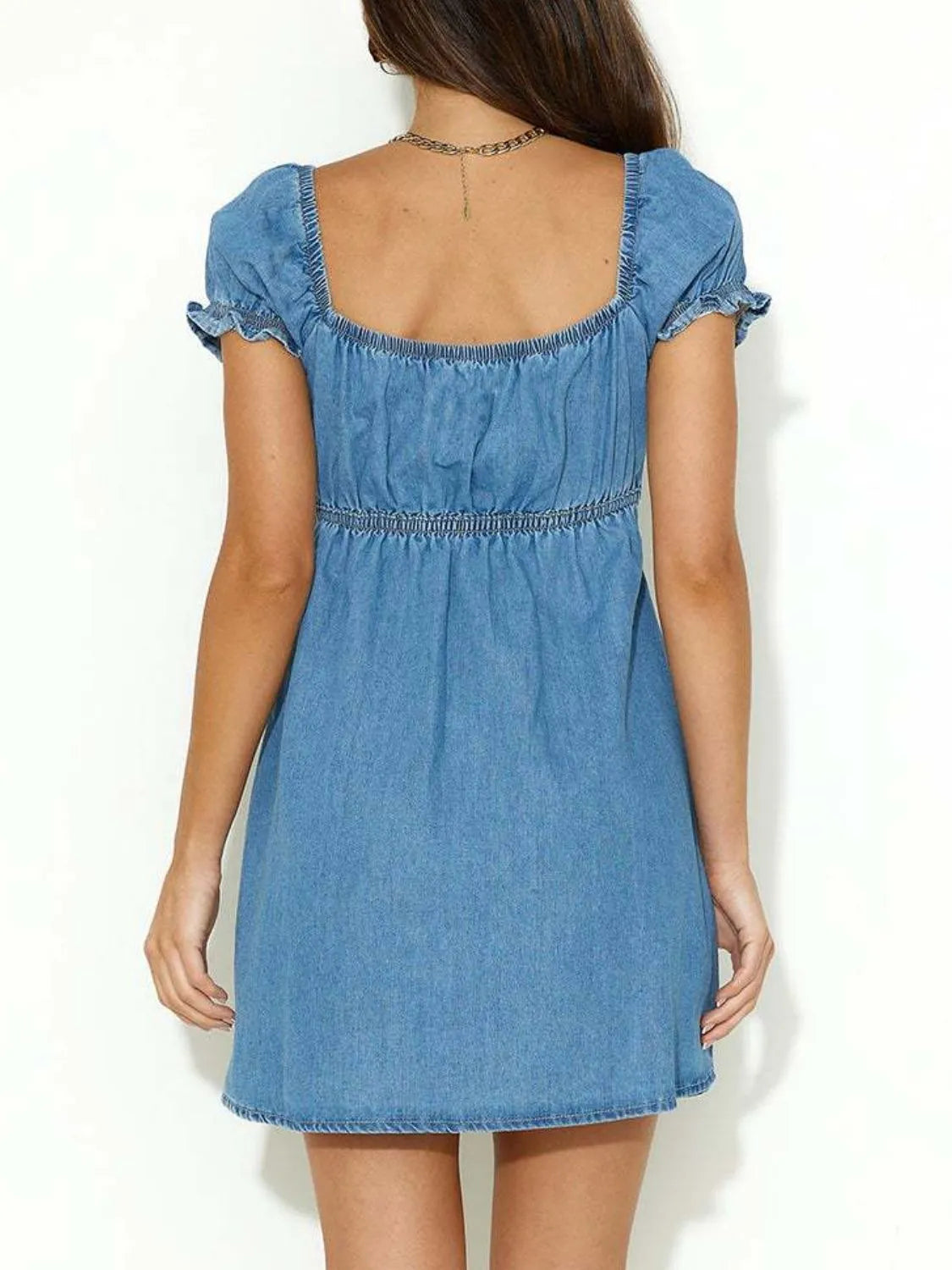 JO | Tied front puff sleeve denim dress